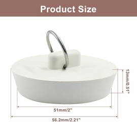 Auvotuis 2Pcs Rubber Drain Stopper Fits 2 Inch to 2-1/8 Inch, Bathtub Drain Plug with Hanging Ring, Rubber Sink Stopper Drain Plug for Bathtub, Kitchen and Bathroom (White)