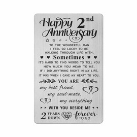 FALOGI 2nd Anniversary Card Gifts for Him, Happy 2 Year Second Wedding Anniversary Card for Men Husband Boyfriend, Metal Engraved Wallet Card