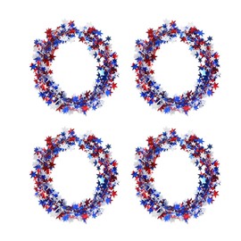 4th of July Wreath, 4Pcs Independence Day Decorations Red White Blue Star Tinsel Garland Patriotic Hanging Ornament Party Supplies (red Blue White)