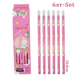 Nurila Pack of 6 Children's Pencils, Fruit Party Pencils with Eraser, Primary School Hb for School and Office, Children's Birthday Gifts, Cool School Supplies Boys and Girls (Pink)