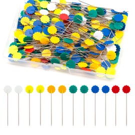 TOYMIS 200pcs Flat Flower Head Pins Assorted Colors Decorative Pins with a Storage Box for Dressmaker Craft Sewing Projects