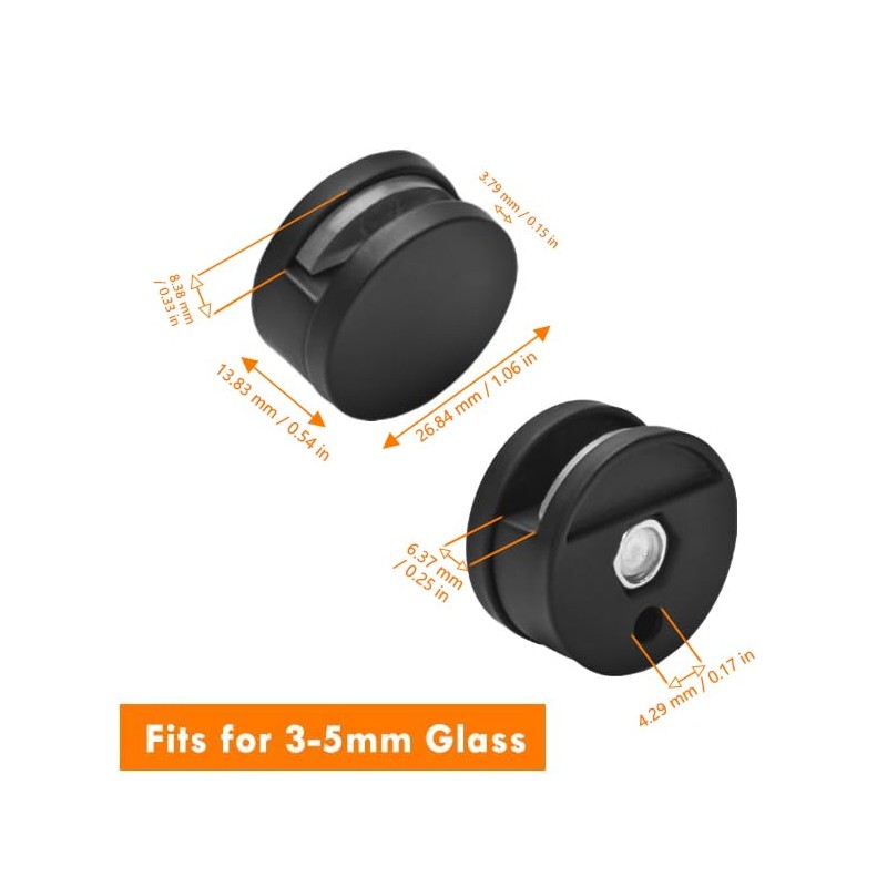 Black Frameless Mirror Mounting Hardware Kit Zinc Alloy Mirror Holders