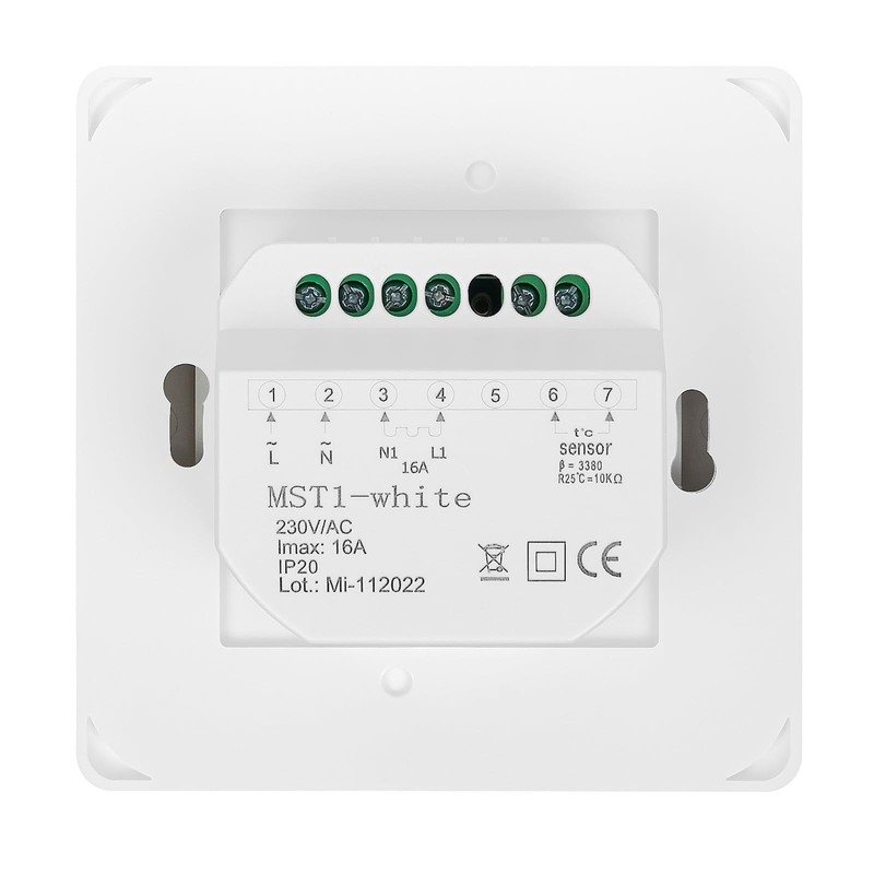 Mi-Heat MST1 Flush-Mounted Room Thermostat with Floor Sensor, White, Thermostat