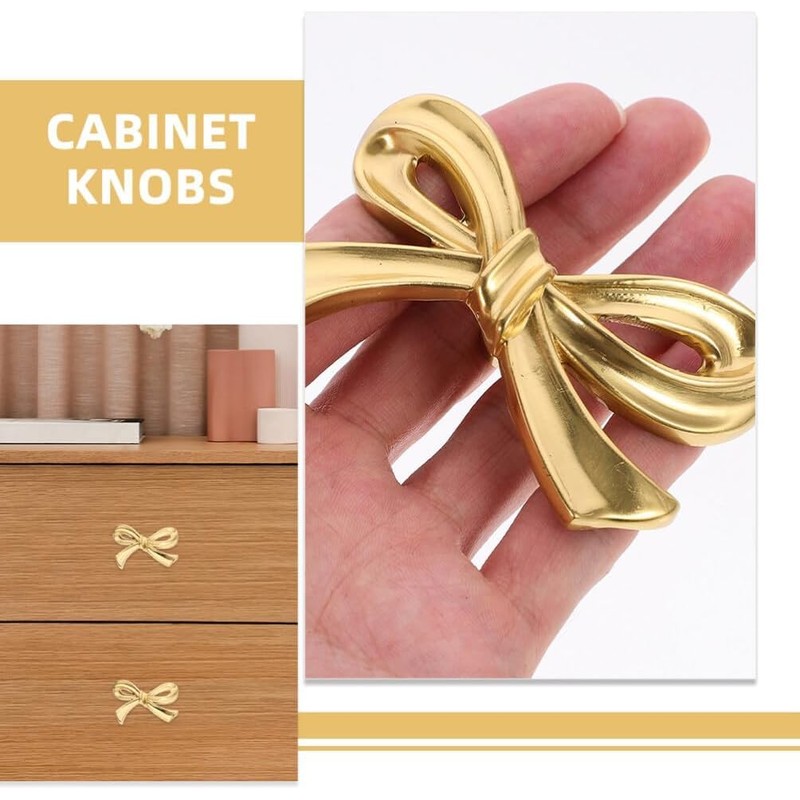 Mikily‘s Brass Bow Shape Cabinet Knobs, Gold Drawer Pulls, Decorative