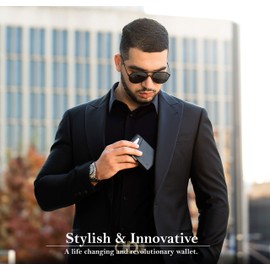 SERMAN BRANDS Money Clip Wallet - Mens Wallets slim Front Pocket RFID Blocking Card Holder Minimalist Mini Bifold (Charcoal Black Transformer) | SERMAN BRANDS