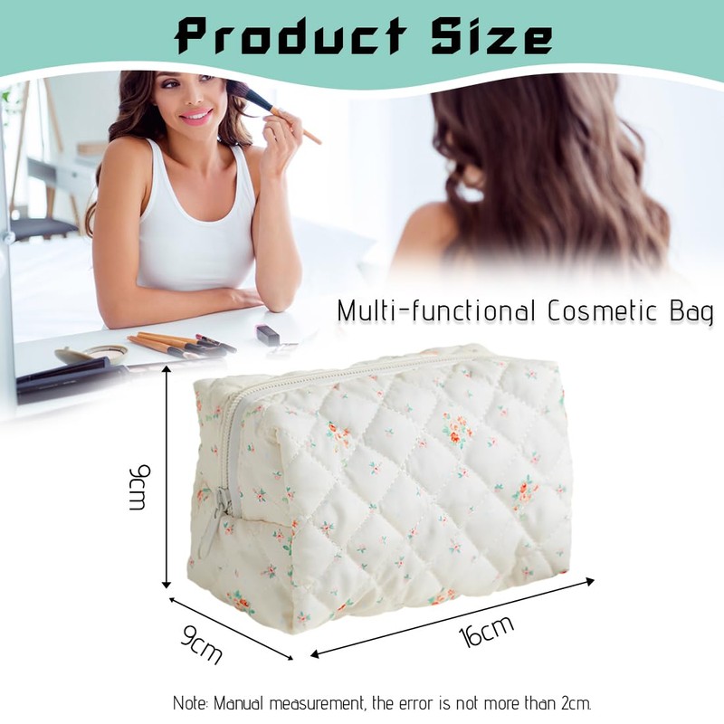 ZEPIQOR Floral Quilted Large Capacity Soft Cotton Cosmetic Bag for