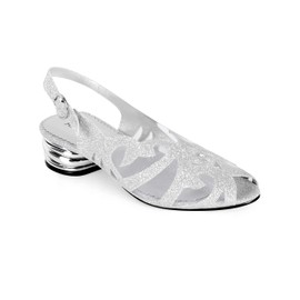 CASALANDER Women's Glittering Peep Toe Slingback Sandal - Mesh Upper, Open Toe, Chunky Low Heels, Block Heels, Silver, Size 7