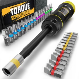 Aiourx Long Shank Torque Screwdriver Set, 5-55 Inch Pounds lbs, 32 Pcs 1/4" Drive Torque Screwdriver Wrench with S2 Steel Bits for Bicycle repair, and Mounting