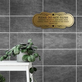 Signs ByLITA Designer Please Do Not Flush Etiqutte Sign(Brushed Gold) - Medium 1 Pack