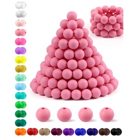 180PCS FIVEIZERO Silicone Beads, 12mm Focal Beads Rubber Round Beads Pink Silicone Beads Bulk for DIY and Keychain Accessories Crafts Making