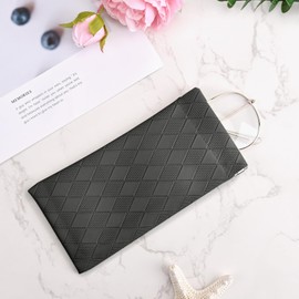 Knagsfa Sunglass Case, Soft Eyeglass Cases for Women Portable Squeeze Top Leather Glasses Pouch With a Pair of Glasses Cloth, Black