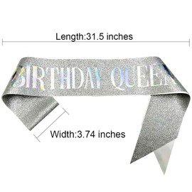 NAUXIUDSJS Birthday Queen Sash, Birthday Sash for Women, Glitter Silver Sash Multi color Foil, Party Favors Supplies Decorations for 18th 21st 30th 40th 50th 60th 70th 80th or Any Bday Party,Silver