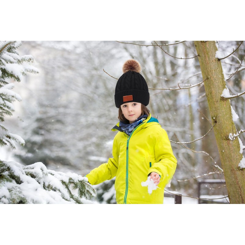 MAILEKT 3-in-1 Children's Winter Hat Scarf Gloves Set, black