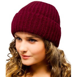 Entire Empire Ladies Winter Hat UK Burgundy Red - Knitted Woolly Beanie for Women -Wooly, Woolen, Wool - Chunky Knit (Burgundy)