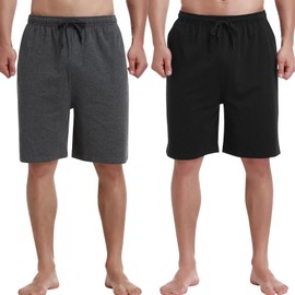 HomyComy Men's Pajama Shorts 2-Pack Cotton Sleepwear with Pockets, mens pj pants Lightweight Lounge Shorts for Sleeping