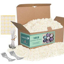 SAEUYVB Natural Soy Candle Wax for Candle Making, 10lb Bag, Premium Soy Wax Flakes, 20 Cotton Candle Wicks, 20 Wick Stickers and 2 Centering Devices ﻿