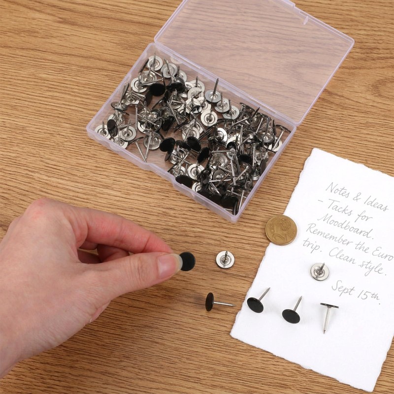 0.43" x 0.67" Flat Thumb Tacks - 120 Pcs Black