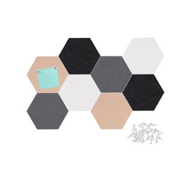 Afumazi Felt Bulletin Board Tiles, 8 Pcs Hexagon Wall Tiles with Removable Adhesive, 7.9×6.9 Inch Cork Pin Board for Classroom, Home, Office (Set C, Middle)