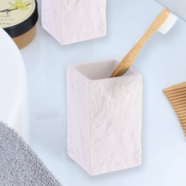 Square Resin Stone Effect Bath Tumbler Cup Toothbrush Holder White