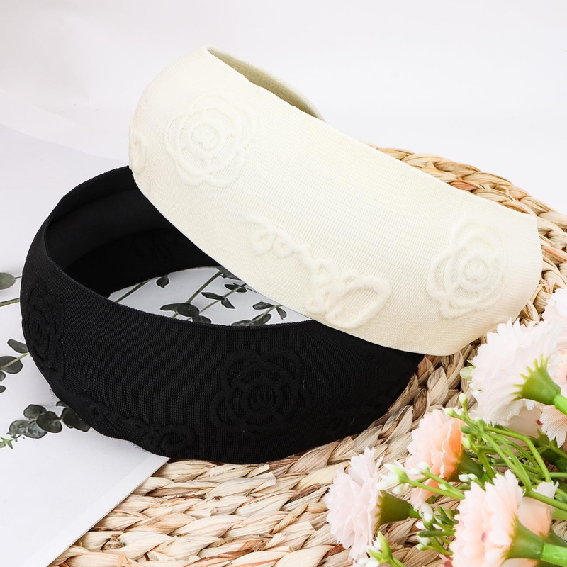 Padorul 2 Pack Camellia Embossed Headbands for Women's Hair -