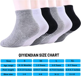 QIYIENDIAN 6 Pairs Non-Slip Cosy Warm Round Socks with Handles for Baby Toddler Kids Boys Girls, 2-B White&Black&Grey