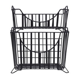 Gourmet Basics by Mikasa Band Stripe Stacking Kitchen Bathroom Office Storage Baskets, Set of 2, Black