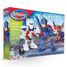 Bloco Toys Build Your Own Superhero | STEM Toy | Comics, Action Figures | DIY Building Construction Set (300 Pieces), Blue/Red/Yellow/