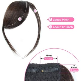 Dsoar Clip-in Bangs: Thick Real Human Hair Side Bangs, Natural Straight Fringe Hair Extensions (Dark Brown, with Temples)