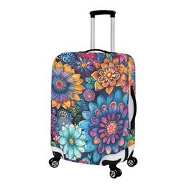 Bigcardesigns Travel Luggage Cover Boho Lotus Print Suitcase Protector Fit 18-21 Inch Women Girls Travel Washable Baggage Covers Elastic Luggage Protector