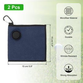PATIKIL 6"x6" Magnetic Golf Towel with Wire Cleaning Cloth, 2 Pack Microfiber Waffle Pattern Towels with Magnet and Clip for Golf Carts Clubs Golfing Gear, Dark Blue/Black