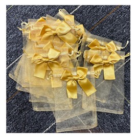 GreatRise Pack of 20 Gold Organza Bags with Bows Decoration Gift Bag Organza Bag Transparent Small Jewellery Bag DIY Soap Bag Christmas Party Jewellery Candy Bag 17 x 23 cm