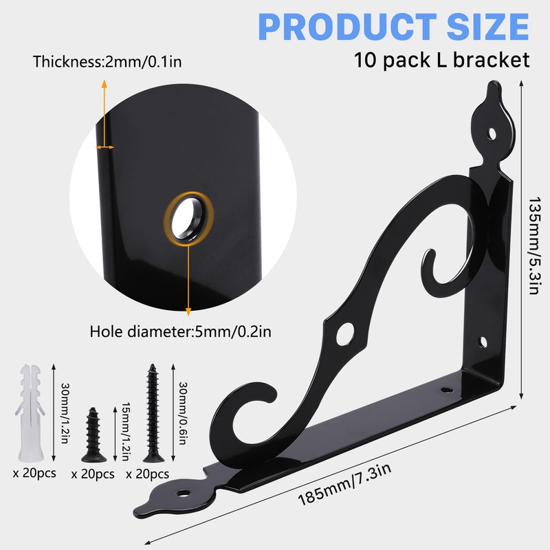 Tivcck 10 Pack Decorative Shelf Brackets,7.4Inch Wall Mounted L Shape