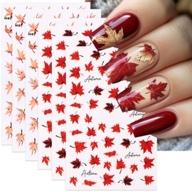 Fall Nail Art Stickers Decals Autumn Maple Leaf Nail Decals 6PCS 3D Self-Adhesive Maple Leaves Nail Design Fall Leaf Stickers for Nails Thanksgiving Day DIY Manicure Nail Art Decorations Accessories
