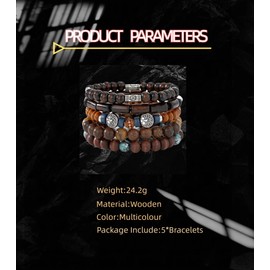 GAUEIOUR 5PCS Boho Beaded Bracelets for Woman Man Multicolour Retro Style Adjustable Multi-layer Tree of Life Wooden Elastic Portability Cuff Bangle Wristband Jewelry