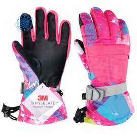 TRIWONDER Kids Winter Snow Ski Gloves Waterproof Touch Screen Cold Weather Gloves Boys Girls Snowboarding Skiing Sport Mittens (Rose Red, S (9-13 Years Old))