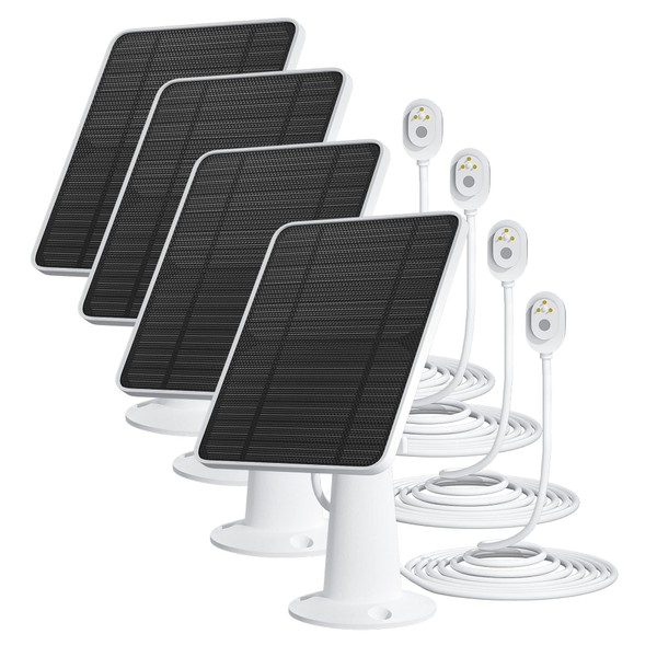 Solar Panel Charger Compatible with Arlo Ultra/Ultra 2/Pro 3/Pro 4/Pro 3 Floodlight Security Camera, 5V 4W Solar Panels Charging IP65 Weatherproof w/ 9.8ft Charging Cable Adjustable Wall Mount, 4 Pack