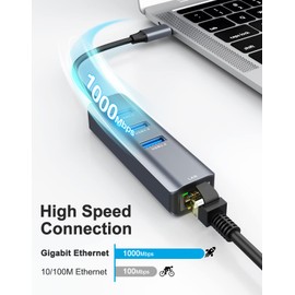 ABLEWE USB C LAN Adapter 4 in 1 USB C Hub 3*USB 3.0 Extension Port + RJ45 Port Gigabit Ethernet [Up to 1000/100/10Mbps] USB Hub Extension Type C Wired LAN Adapter for MacBook Pro/Air 2021/2020/2019,