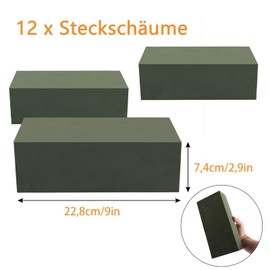 Pack of 12 Floral Foam 23 x 11 x 7.5 cm Rectangular Flower Foam for Artificial Flowers Moss for Flowers Green Flower Foam for Crafts Dried Flower Foam for Weddings, Easter