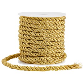 SOFPLATE 11 Yards/10M 9mm Twisted Cord Gold Decorative Rope Thick Polyester 3-Ply Silk Twine String Twist Graduation Honor Cords Braided Cording for Home Decor Costume Bag Upholstery Curtain Tieback