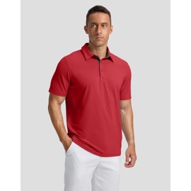 Men's Golf Shirts Dry Fit Moisture Wicking Performance Short Sleeve Collared Polo Shirts for Casual Tennis Bussiness (Dark Red, M)