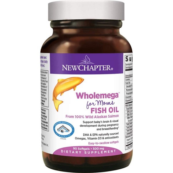 New Chapter Prenatal DHA - Wholemega for Moms Fish Oil Supplement with Omega-3 + Vitamin D3 for Prenatal & Postnatal Support - 90 ct softgels 500mg
