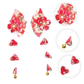 Outanaya Japanese Style Fan Hair Clips for Women and Scalloped Kimono Accessories with Tassel Bell Pendant Lightweight Floral Hairpins for Yukata Birthday Wedding Party Use