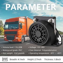 BANHAO Car Back-up Alarm, 110dB 12V-48V DC Waterproof Industrial Heavy-Duty Backup Reverse Warning Alarm with Super Loud Beeper Tone for Truck Van Freight Car Lorry Heavy Vehicles