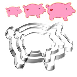 Pig Cookie Cutters Set Size 4.7 Inches 3.8 Inches 3.0 Inches 3 Pieces Dishwasher Safe Animal Fondant Cookie Cutters for Baking