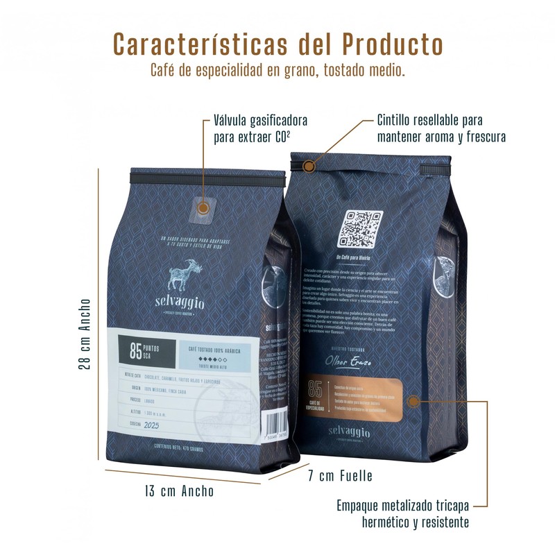 Café de Especialidad Premium Selvaggio en Grano 470 Gramos