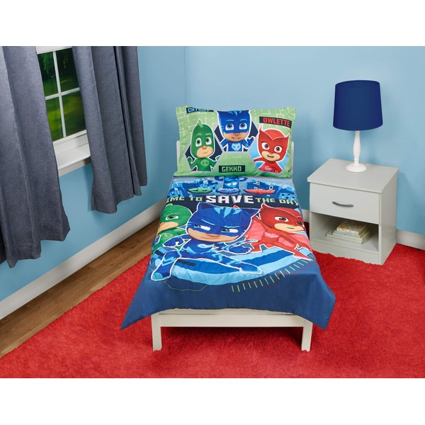 PJ Masks Time to Save The Day 4 Piece Toddler Bedding Set, Blue