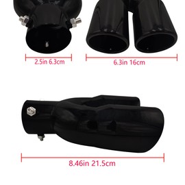 Rxmgf 2.5 inch 6.3cm Universal Dual Exhaust Tip Stainless Steel Muffler Tail Pipe For Car Pickup trucks (Black Straight)