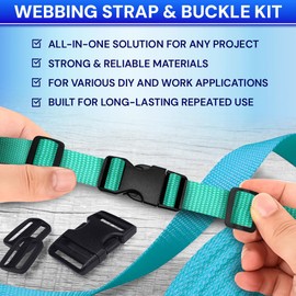 TECEUM Buckles & Strap Kit – 3/4" Turqouise Nylon Webbing 6 (yd) – 6 Heavy Duty Adjustable Plastic Buckles – 12 Tri-Glide Slide Clips – 6 Metal D-Ring – Ideal Straps for Arts Crafts Outdoors DIY