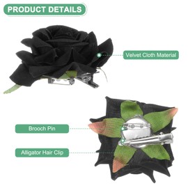 M METERXITY 12-Pack Rose Hair Clips, 2.56 Inch Flower Hairpin Cloth Floral Brooch for Bridal Wedding/Party/Women Hair Accessories, Hair Flowers Headpiece Floral Hair Pins [6.5cm, Black]