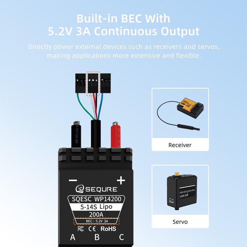 SEQURE WP14200 IP68 Waterproof 200A Brushless ESC